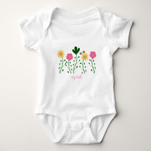 Spring & Summer Floral Customize Girls Baby Bodysuit (Front)