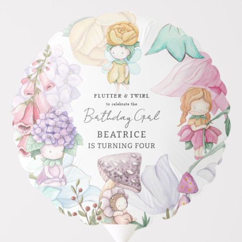 Spring Summer Floral Little Fairies Girl Birthday Balloon