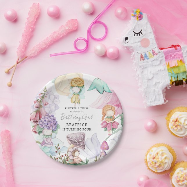 Spring Summer Floral Little Fairies Girl Birthday Paper Plates (Party)