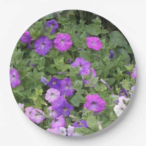 Spring Summer Floral Purple Petunia Flowers Decor Paper Plates
