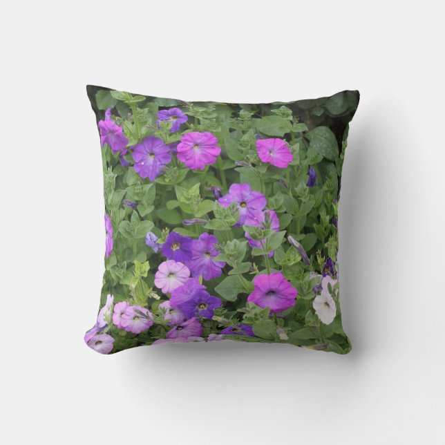 Spring Summer Floral Purple Petunia Flowers Gift Throw Pillow (Front)