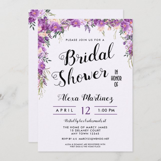 Spring Summer Floral Top Bridal Shower Invitation (Front/Back)
