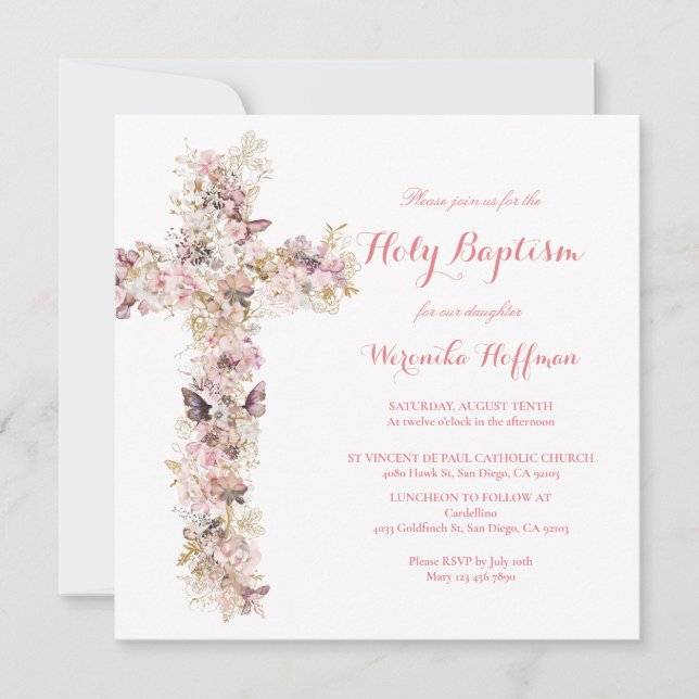 Spring Summer Floral Watercolor Baptism Invitation (Front)