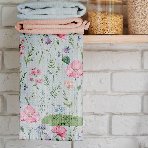 Spring Summer Floral Watercolor  Kitchen Towel