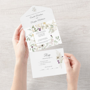 Spring Summer Floral Wildflowers Leaves Stems All In One Invitation