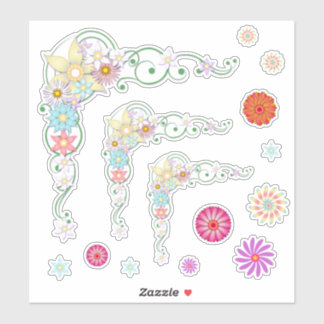 Spring Summer Flowers Fun Single and Corner Frame Sticker