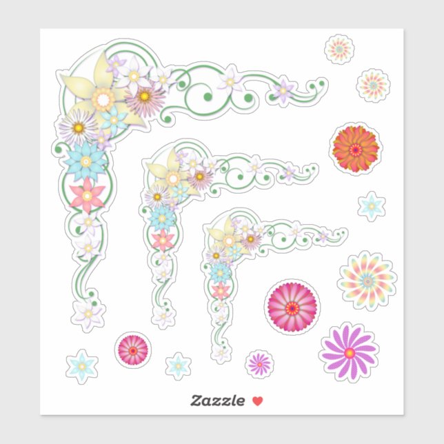 Spring Summer Flowers Fun Single and Corner Frame Sticker (Sheet)