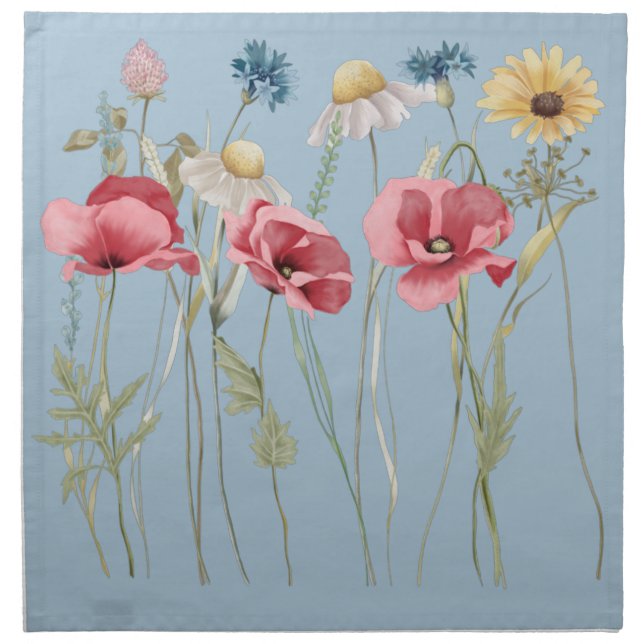 Spring summer flowers meadow blue  cloth napkin (Front)