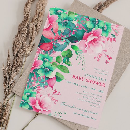 Spring Summer Garden Floral Baby Shower Blush Invitation
