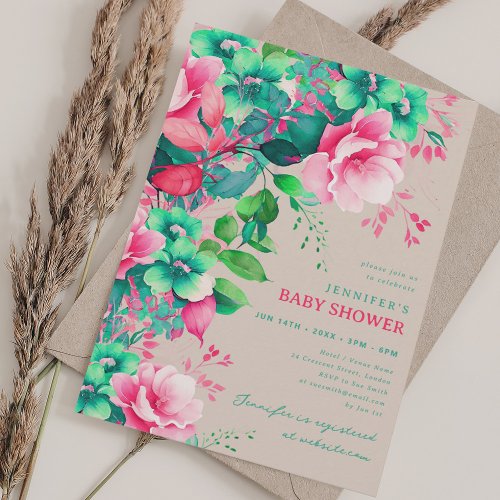 Spring Summer Garden Floral Baby Shower Champagne Invitation