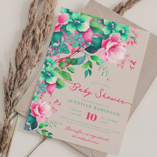 Spring Summer Garden Floral Baby Shower Champagne  Invitation