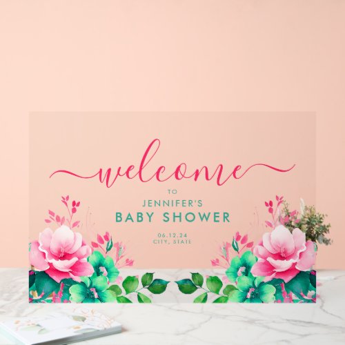 Spring Summer GARDEN FLORAL Baby Shower Welcome  Acrylic Sign