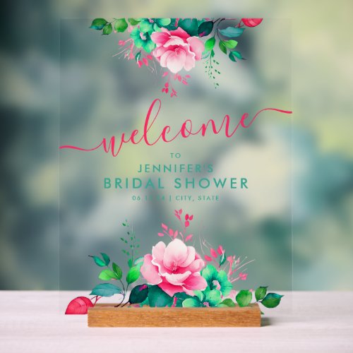 Spring Summer Garden Floral Bridal Shower Welcome Acrylic Sign