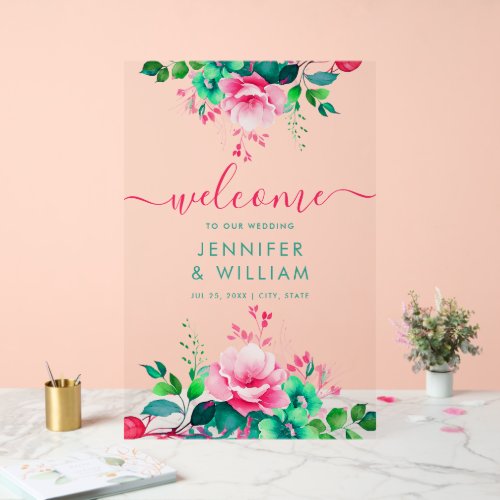 Spring Summer Garden Floral Wedding Welcome Acrylic Sign