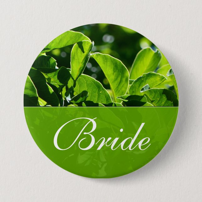 Spring, summer green leaves bride wedding pinback button (Front)