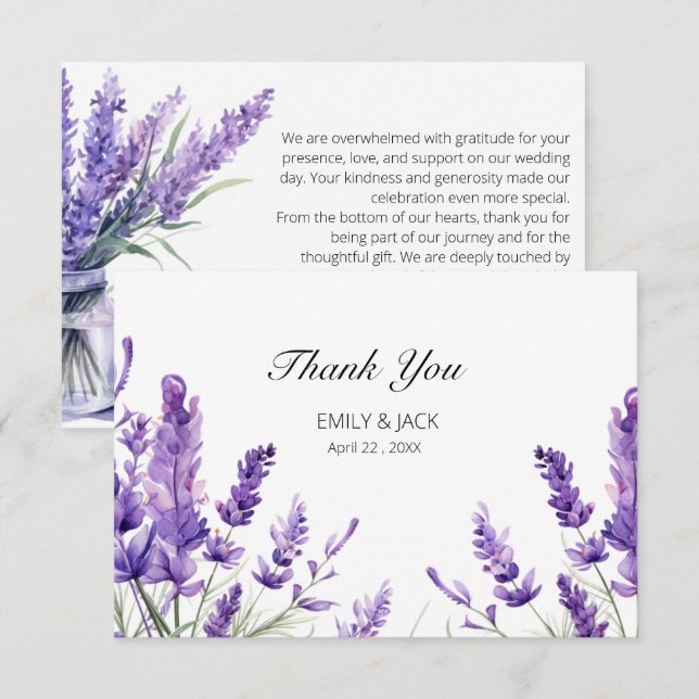 Spring Summer Lavender Floral Wedding Thank You Card (Front/Back)
