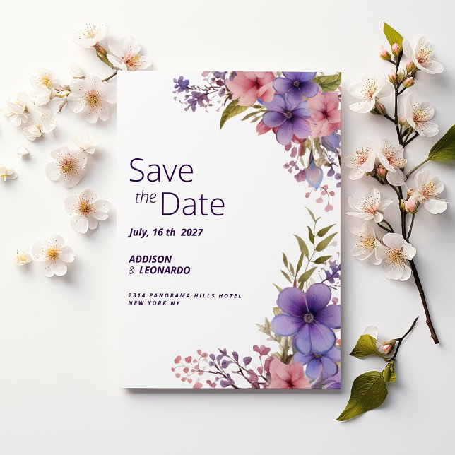 Spring summer lavender pink floral Save the Date Invitation (Spring summer lavender pink floral Save the Date )