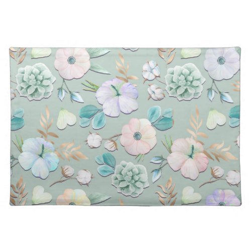 Spring Summer Mint Green Gold Lialc Pink Floral Cloth Placemat