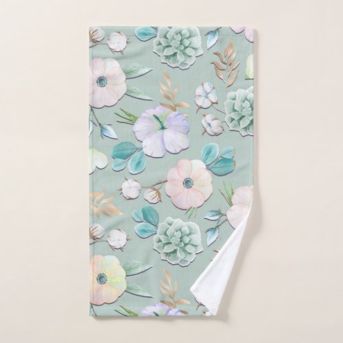 Spring Summer Mint Green Gold Lialc Pink Floral Hand Towel