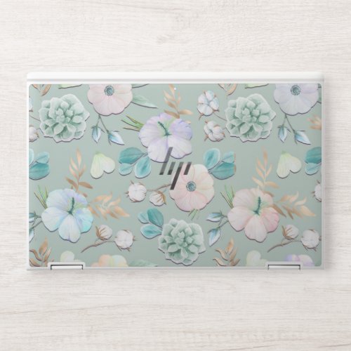 Spring Summer Mint Green Gold Lialc Pink Floral HP Laptop Skin