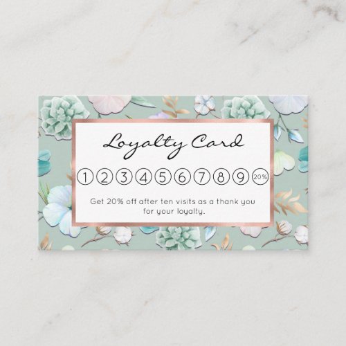 Spring Summer Mint Green Gold Lialc Pink Floral Loyalty Card
