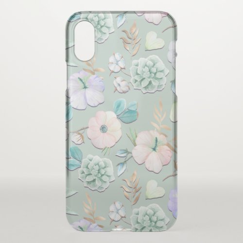 Spring Summer Mint Green Gold Lialc Pink Floral iPhone X Case