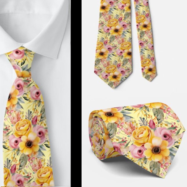 Spring Summer Pink and Yellow Floral Neck Tie (Creator Uploaded)