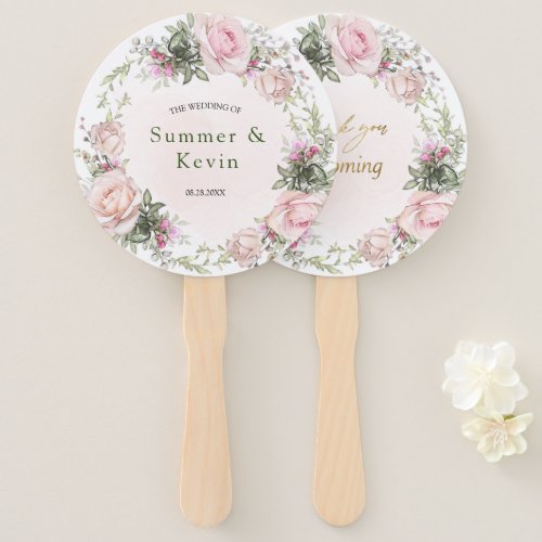Spring Summer Pink Roses Peony Wedding Thank You Hand Fan