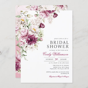 Spring Summer Pink Wine Blush Floral Bridal Shower Invitation