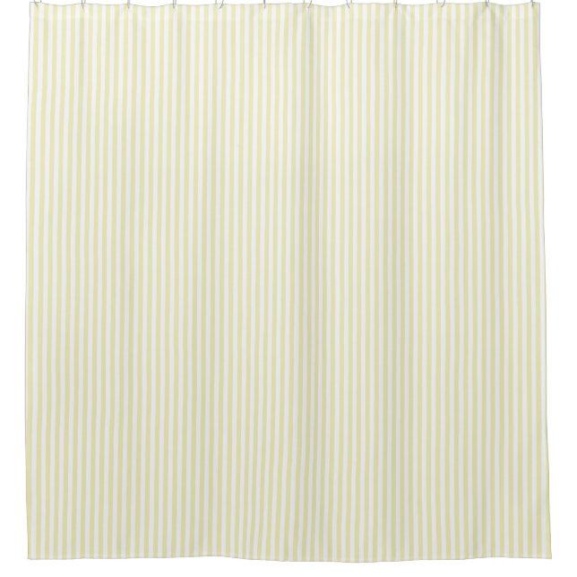 Spring Summer Soft Light Yellow Stripe Farmhouse Shower Curtain (Front)