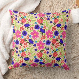 Spring &  Summer Time (Wildflower Garden) Floral  Throw Pillow