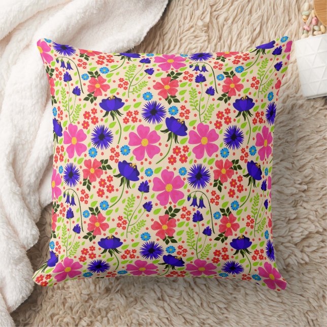 Spring &  Summer Time (Wildflower Garden) Floral  Throw Pillow (Blanket)