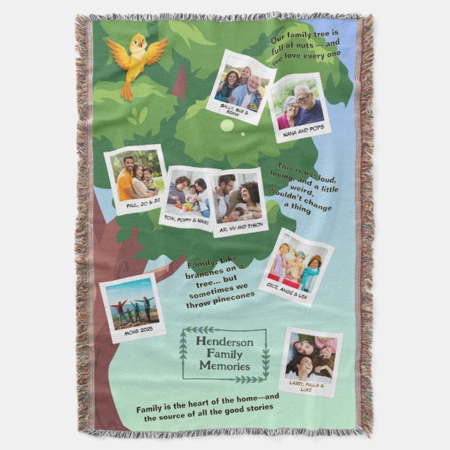 Spring & Summer Tree Family Quotes & Memories Throw Blanket (Front Vertical)