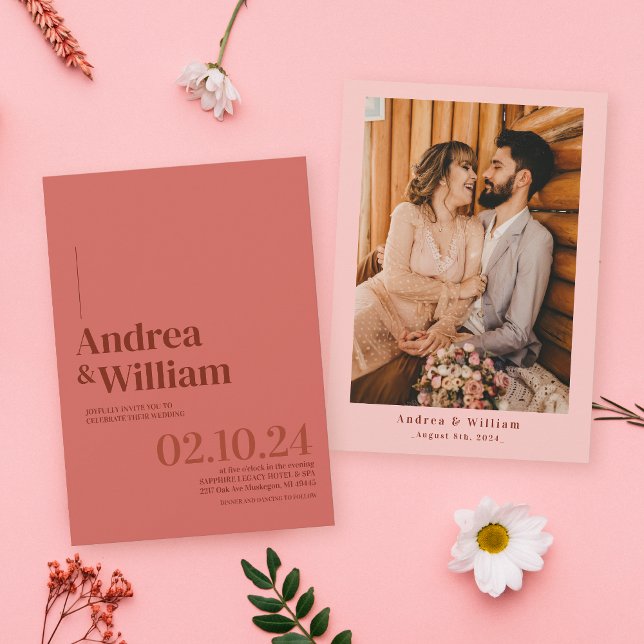 Spring Summer Vibrant Bright Pink Photo Wedding  Invitation (Creator Uploaded)