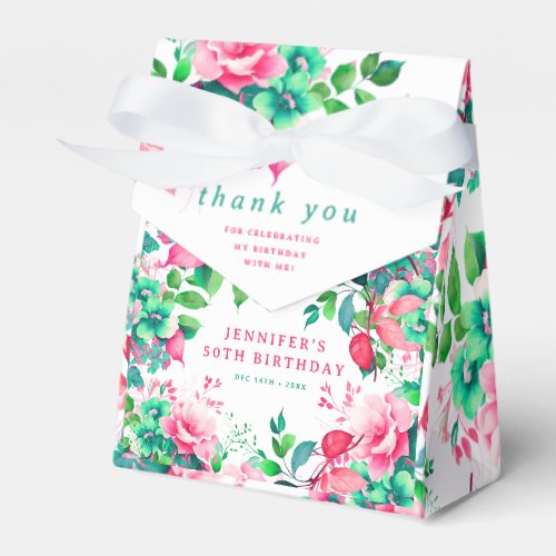 Spring Summer Watercolor Floral 50th Birthday  Favor Boxes
