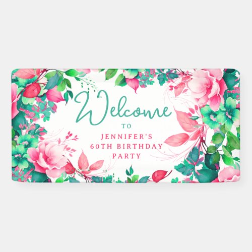 Spring Summer Watercolor Floral 60th Birthday  Banner