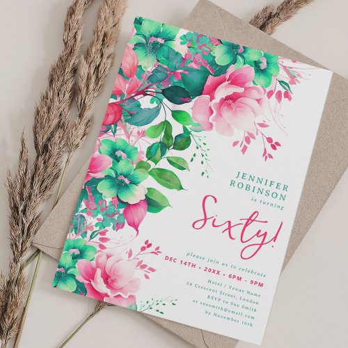 Spring Summer Watercolor Floral 60th Birthday  Invitation