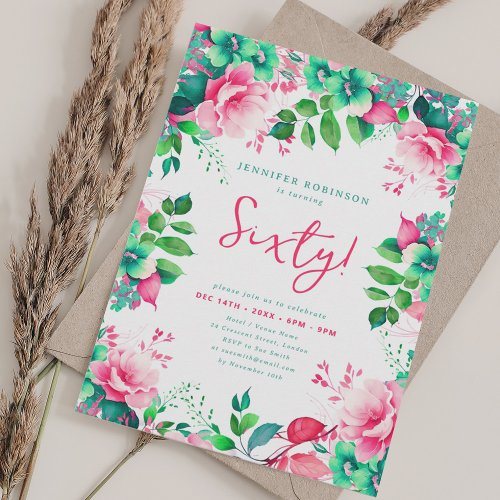 Spring Summer Watercolor Floral 60th Birthday  Invitation