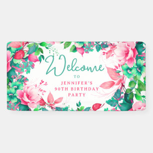Spring Summer Watercolor Floral 90th Birthday  Banner