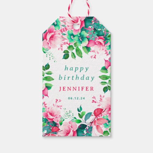 Spring Summer Watercolor Floral Any Age Birthday  Gift Tags