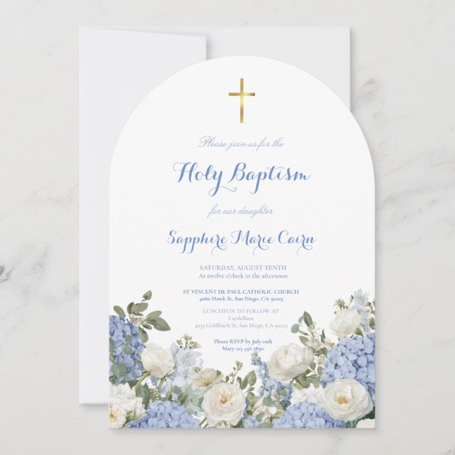 Spring Summer Watercolor Floral Baptism Invitation (Front)