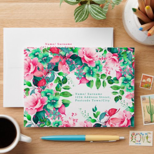 Spring Summer Watercolor Floral Birthday Wedding Envelope