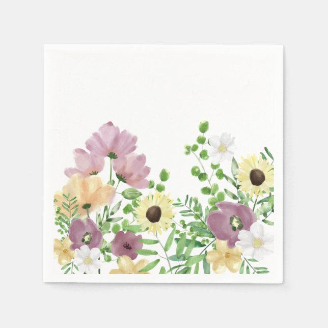Spring Summer Watercolor Floral Botanical Garden Napkins (Front)