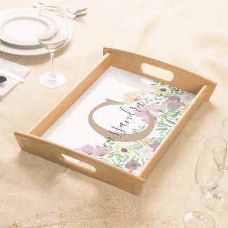 Spring Summer Watercolor Floral Botanical Garden Serving Tray
