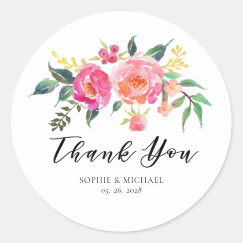 Spring Summer Watercolor Floral Wedding Favor Classic Round Sticker