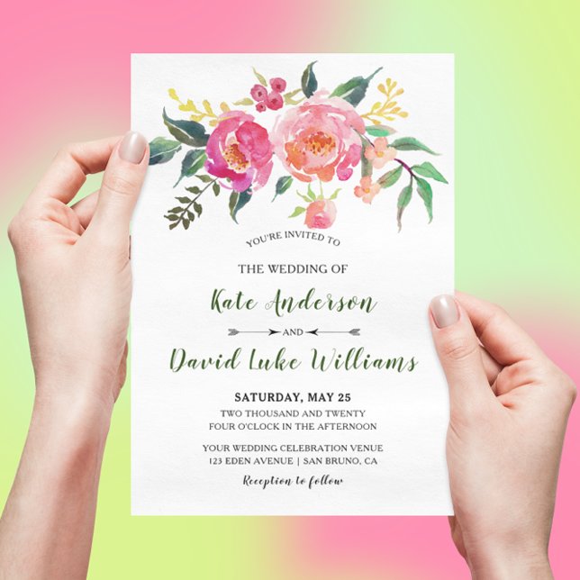 Spring Summer Watercolor Floral Wedding Invitation (Creator Uploaded)