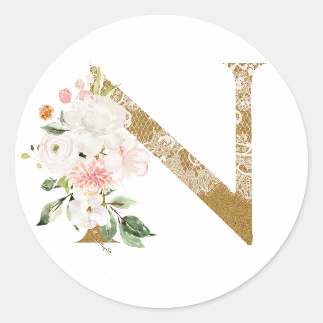 Spring summer wedding MONOGRAM N Classic Round Sticker (Front)