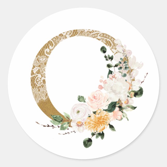 Spring summer wedding MONOGRAM O Classic Round Sticker (Front)