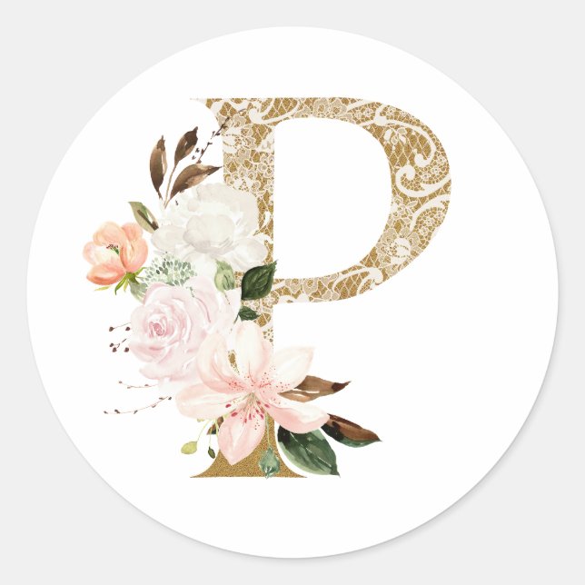 Spring summer wedding MONOGRAM P Classic Round Sticker (Front)