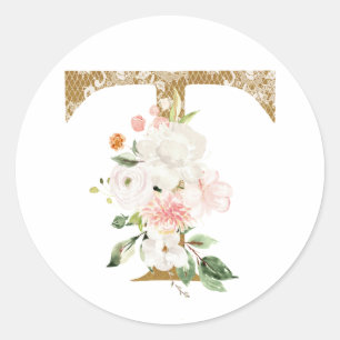 Spring summer wedding MONOGRAM T Classic Round Sticker
